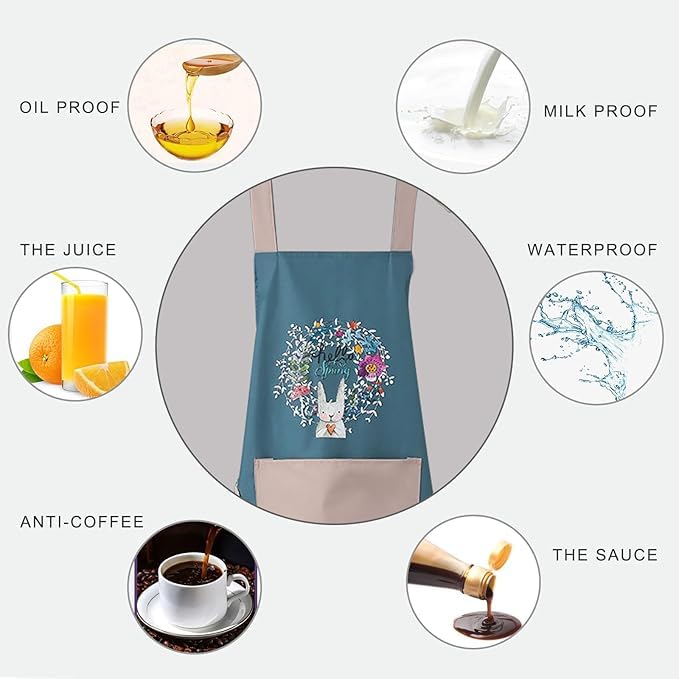 Hand-Wiping Waterproof Kitchen Apron with Big Front Pocket .G