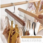 8 Hooks Wooden Hangers- space saving with steel hooks ( Pack of 2 Pcs ).f