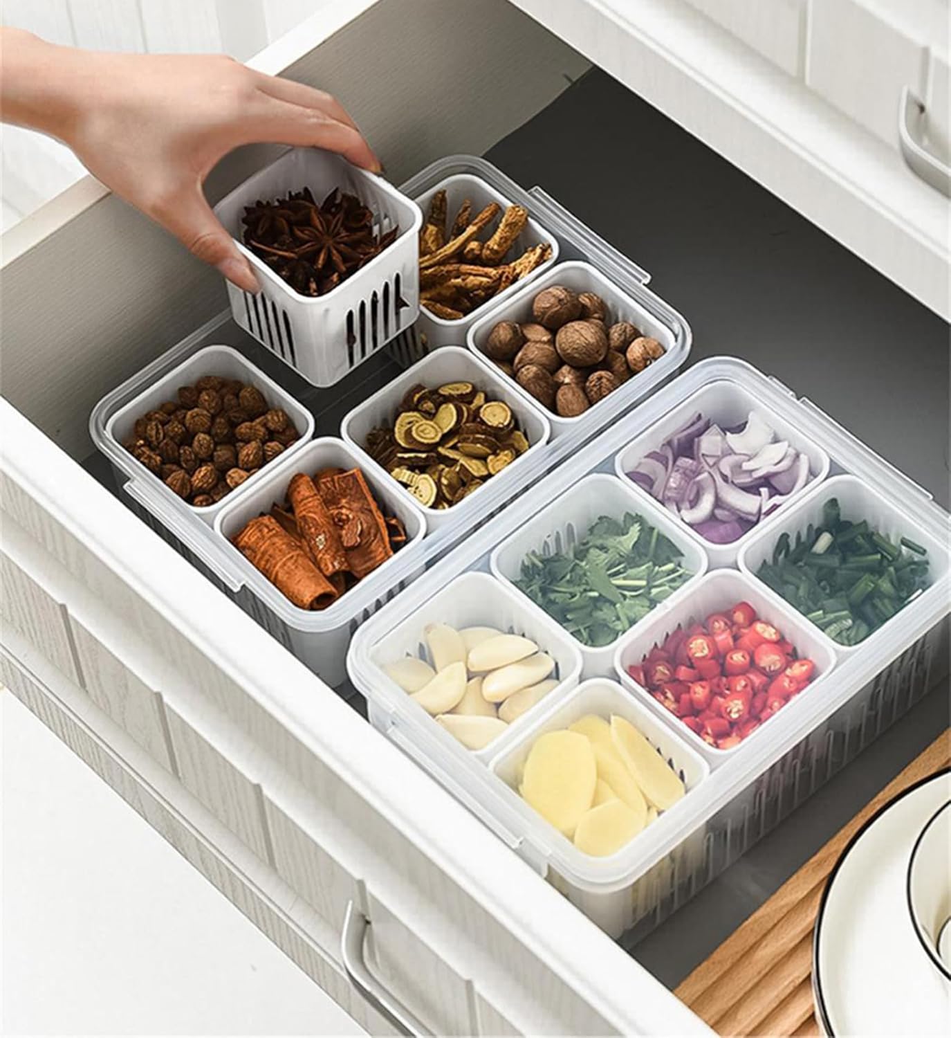 6 Section Fridge/kitchen Storage Container- Maintains Freshness g