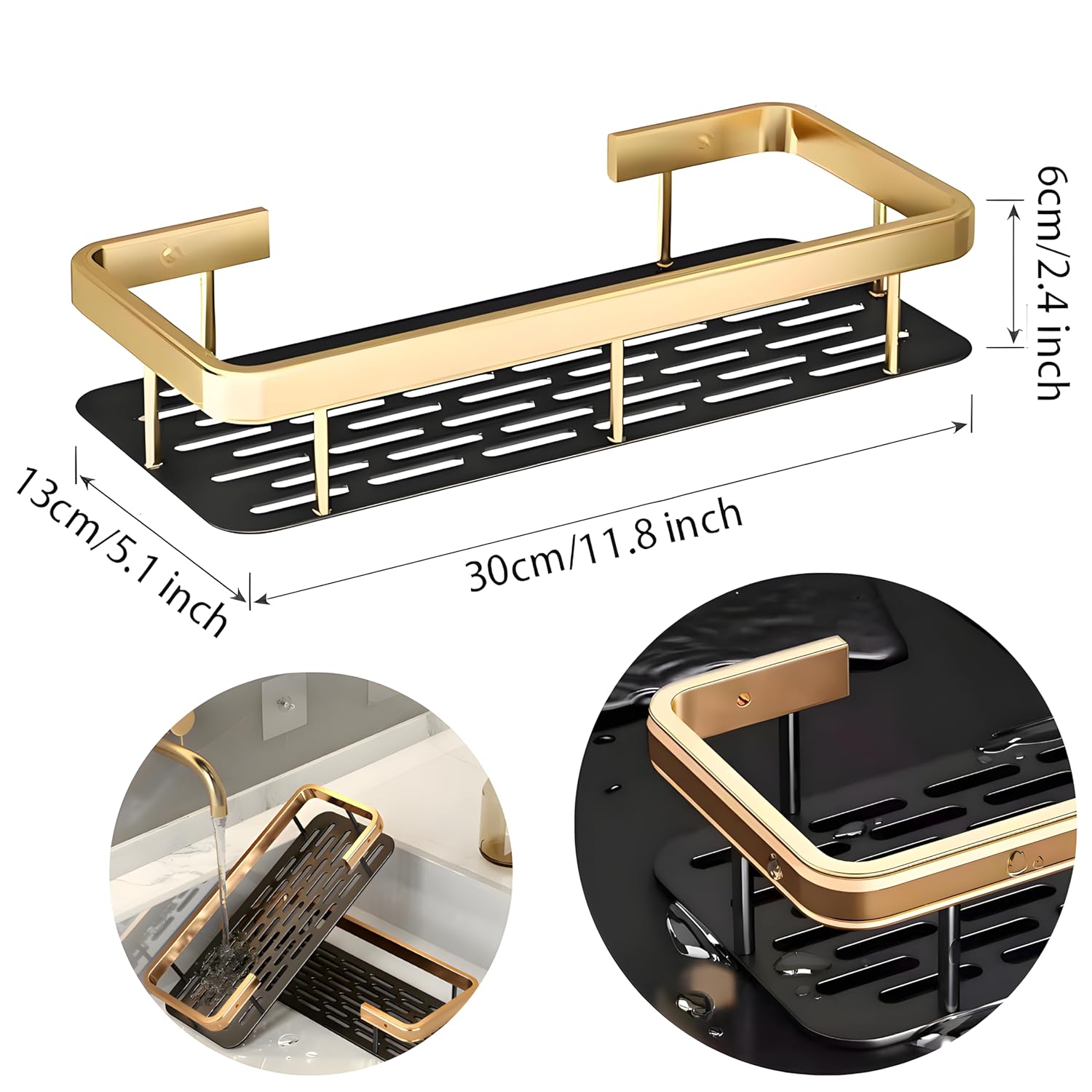 JUVIO Multipurpose Self-Adhesive Bathroom Corner Shelf Rack Bathroom Corner (Pack of 2, Gold)