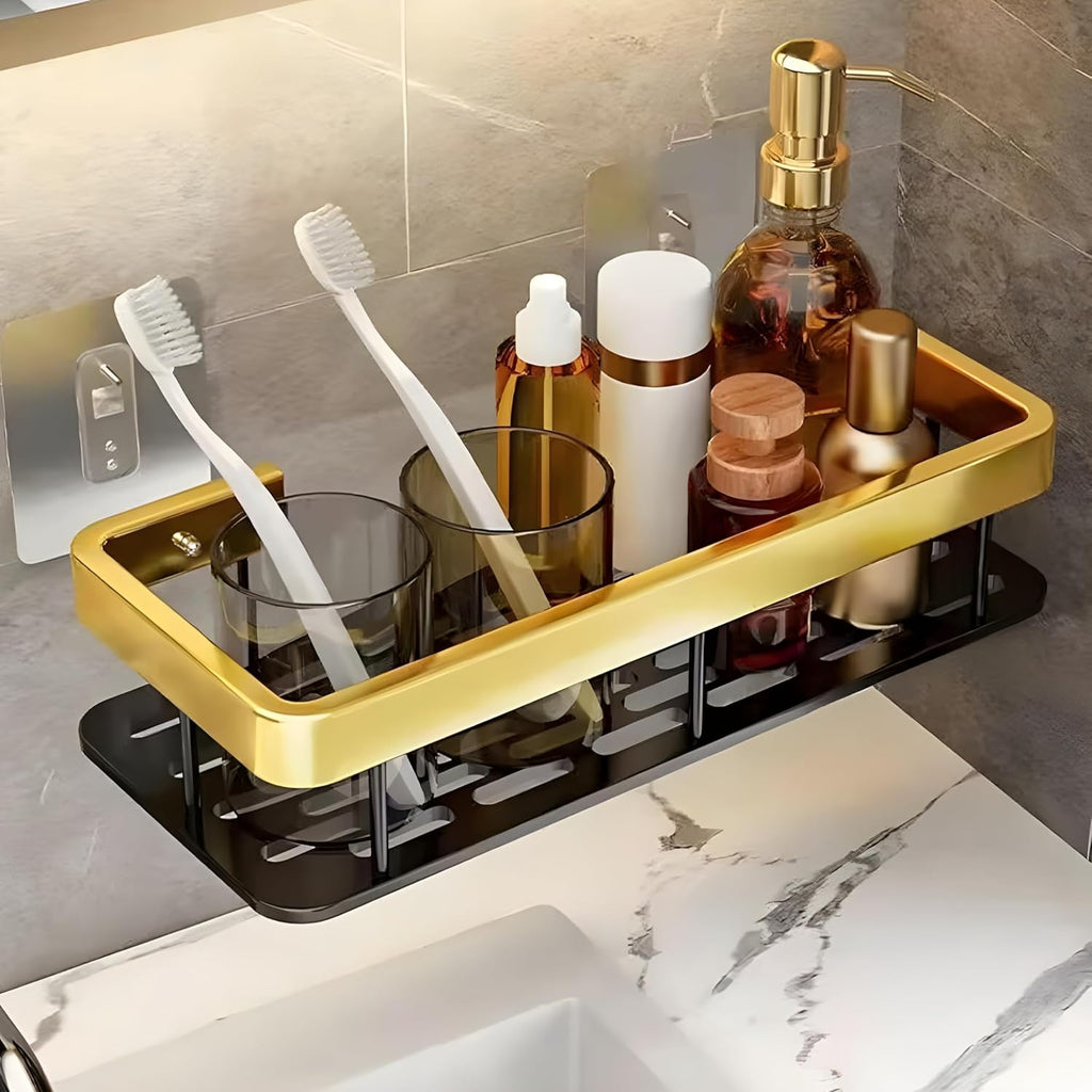 JUVIO Multipurpose Self-Adhesive Bathroom Corner Shelf Rack Bathroom Corner (Pack of 2, Gold)