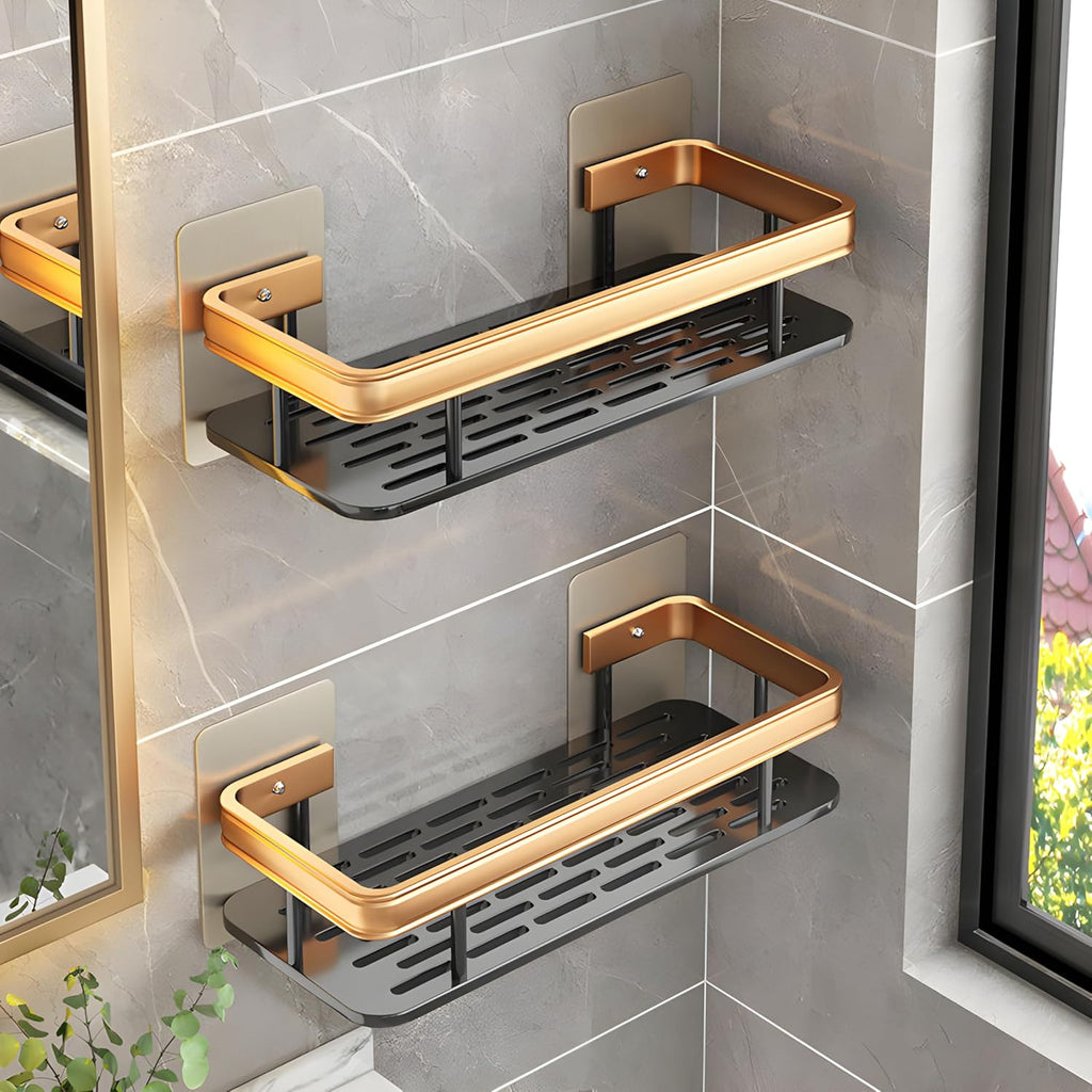 JUVIO Multipurpose Self-Adhesive Bathroom Corner Shelf Rack Bathroom Corner (Pack of 2, Gold)