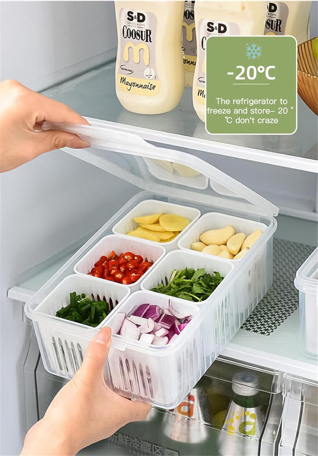 6 Section Fridge/kitchen Storage Container- Maintains Freshness g