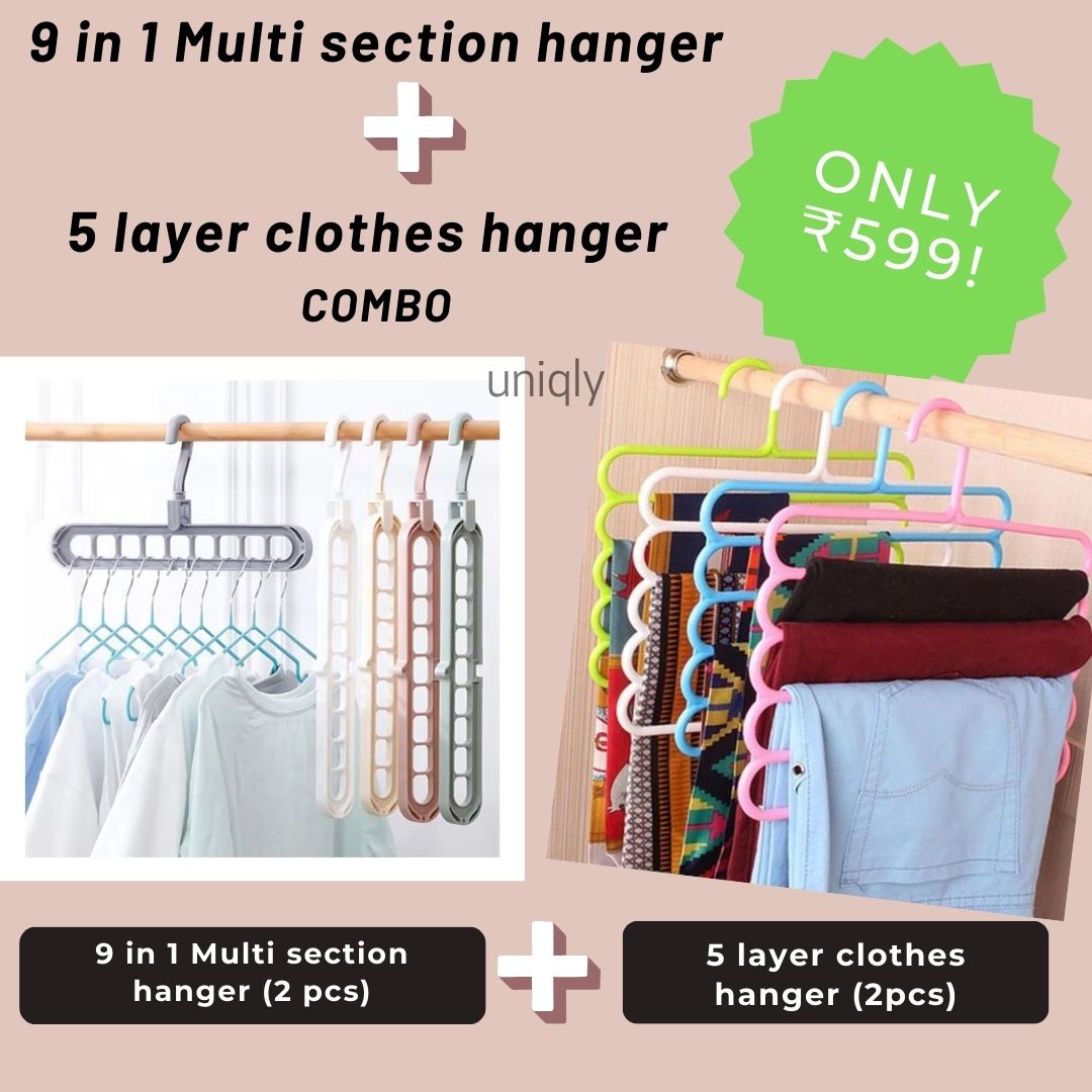 9 in 1 Multi section Hanger + 5 layer hanger COMBO🔥(2 each- Total 4 Hangers)